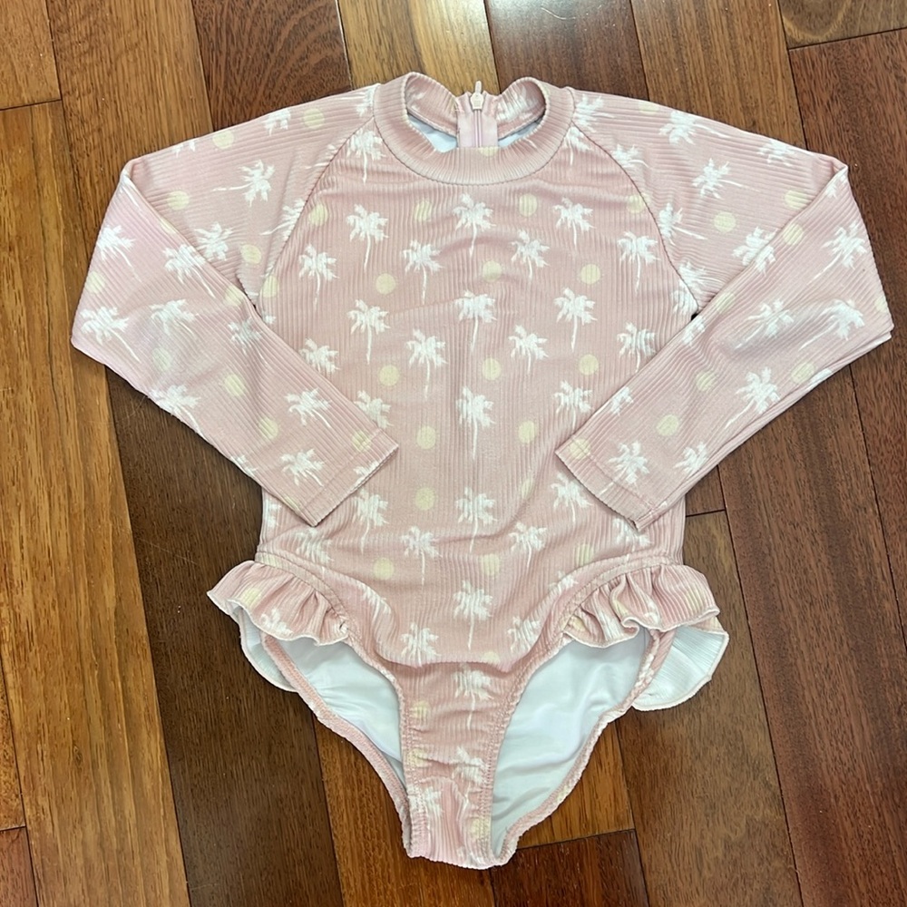 Gorgeous Salty Swimwear one-piece suit with long sleeves and ruffled bottom 5T